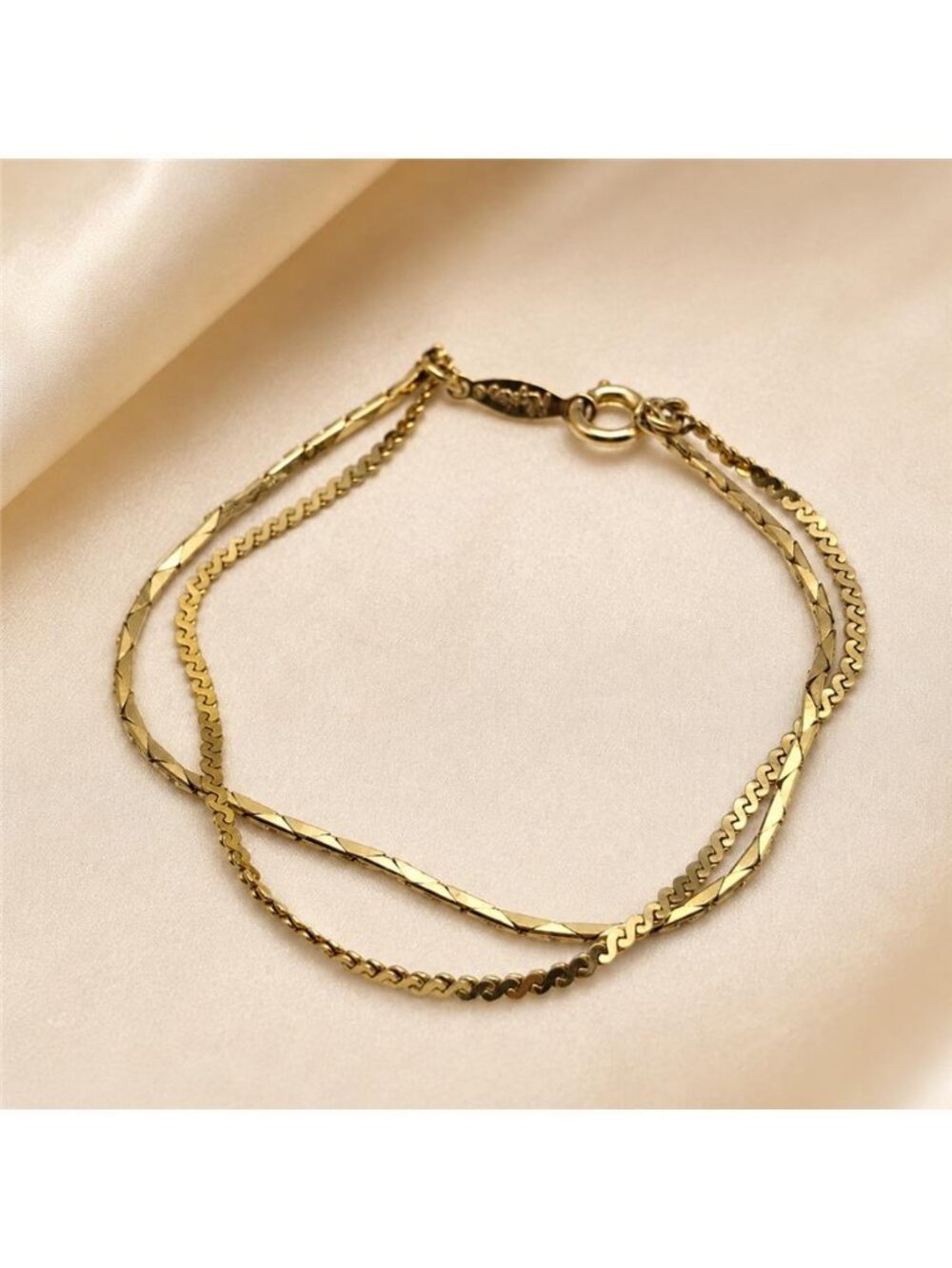 Napier Gold Tone Double Strand Faceted Herringbone S Link Bracelet 7” Vintage